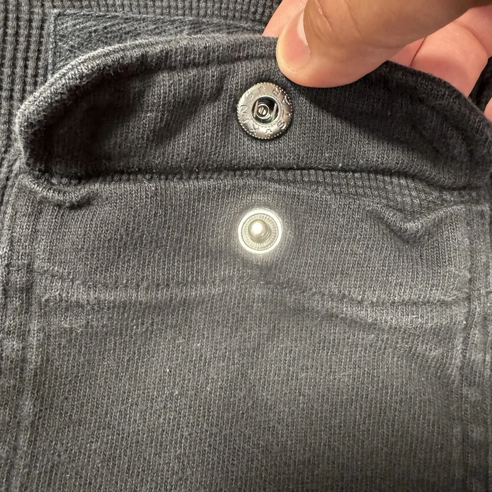 Banana Republic Mens L Black Quarter Zip Pullover Utility Pocket Waffle Knit